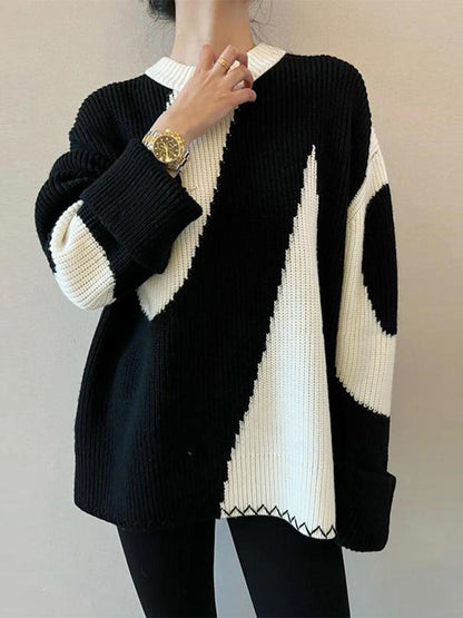 Damen-Oversized-Pullover, Zebramuster, Polyester-1