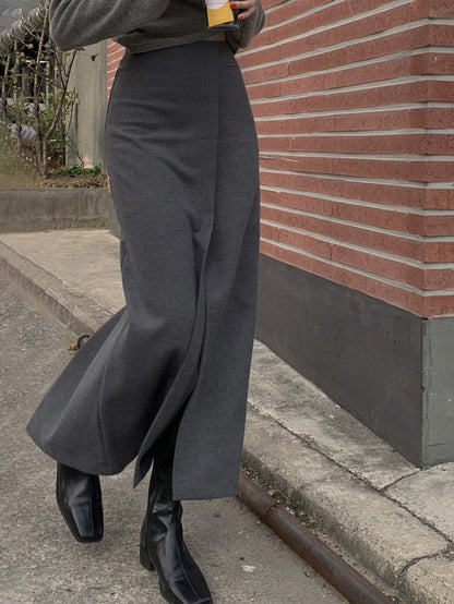 Damen-Maxirock, elegantes Design, mit Schlitz, aus bequemer Stoffmischung-1