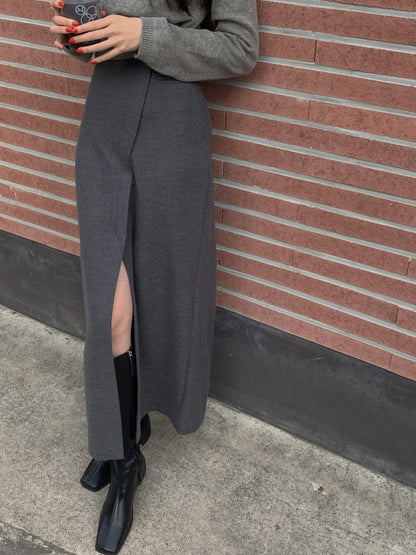 Damen-Maxirock, elegantes Design, mit Schlitz, aus bequemer Stoffmischung-2