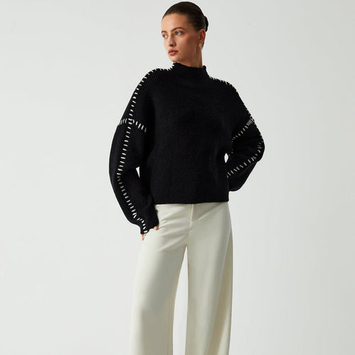 Damen-Pullover, atmungsaktiver Stoff, runder Ausschnitt, elegantes Design-1
