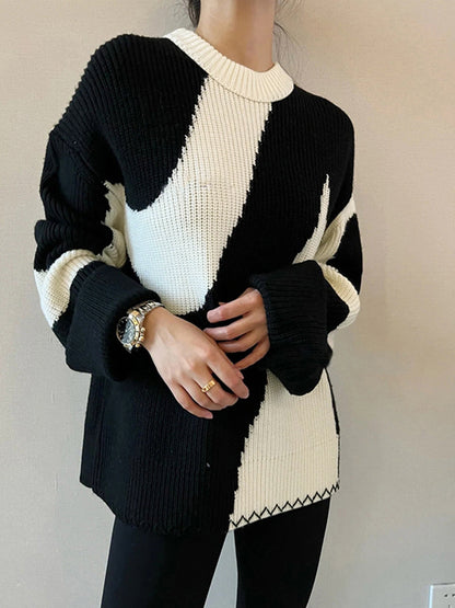 Damen-Oversized-Pullover, Zebramuster, Polyester-3