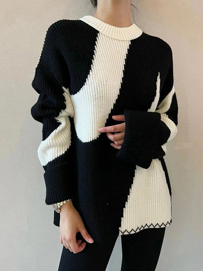 Damen-Oversized-Pullover, Zebramuster, Polyester-4