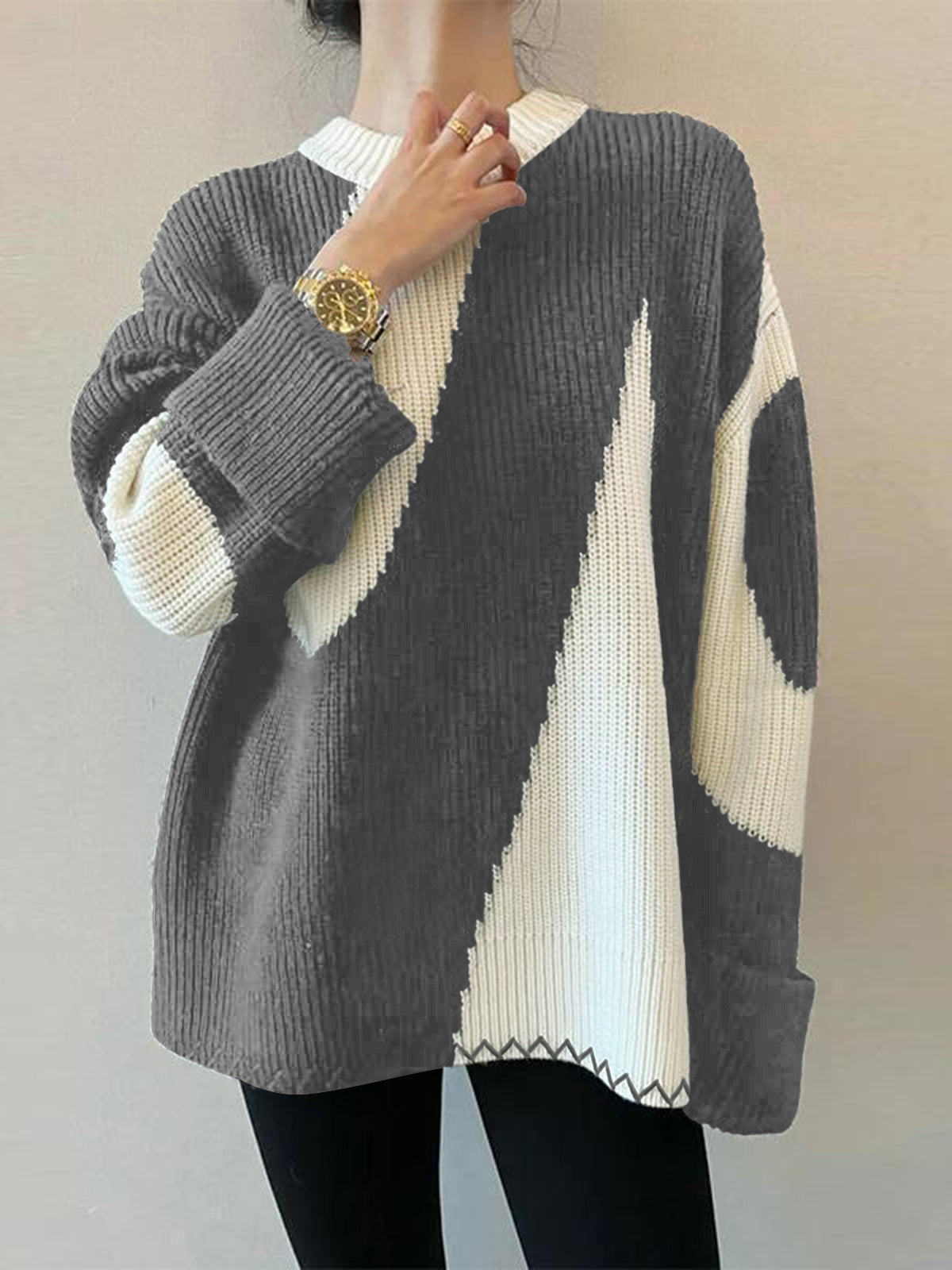 Damen-Oversized-Pullover, Zebramuster, Polyester-6