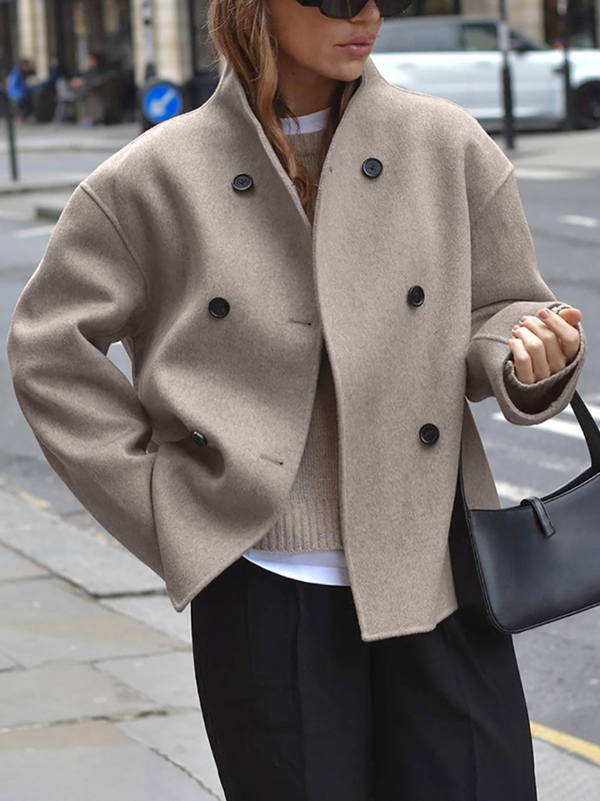Kurze Damen-Winterjacke mit Stehkragen aus Wollmischung – moderne Passform und Doppelknopfverschluss 6