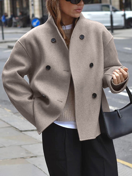 Kurze Damen-Winterjacke mit Stehkragen aus Wollmischung – moderne Passform und Doppelknopfverschluss 1