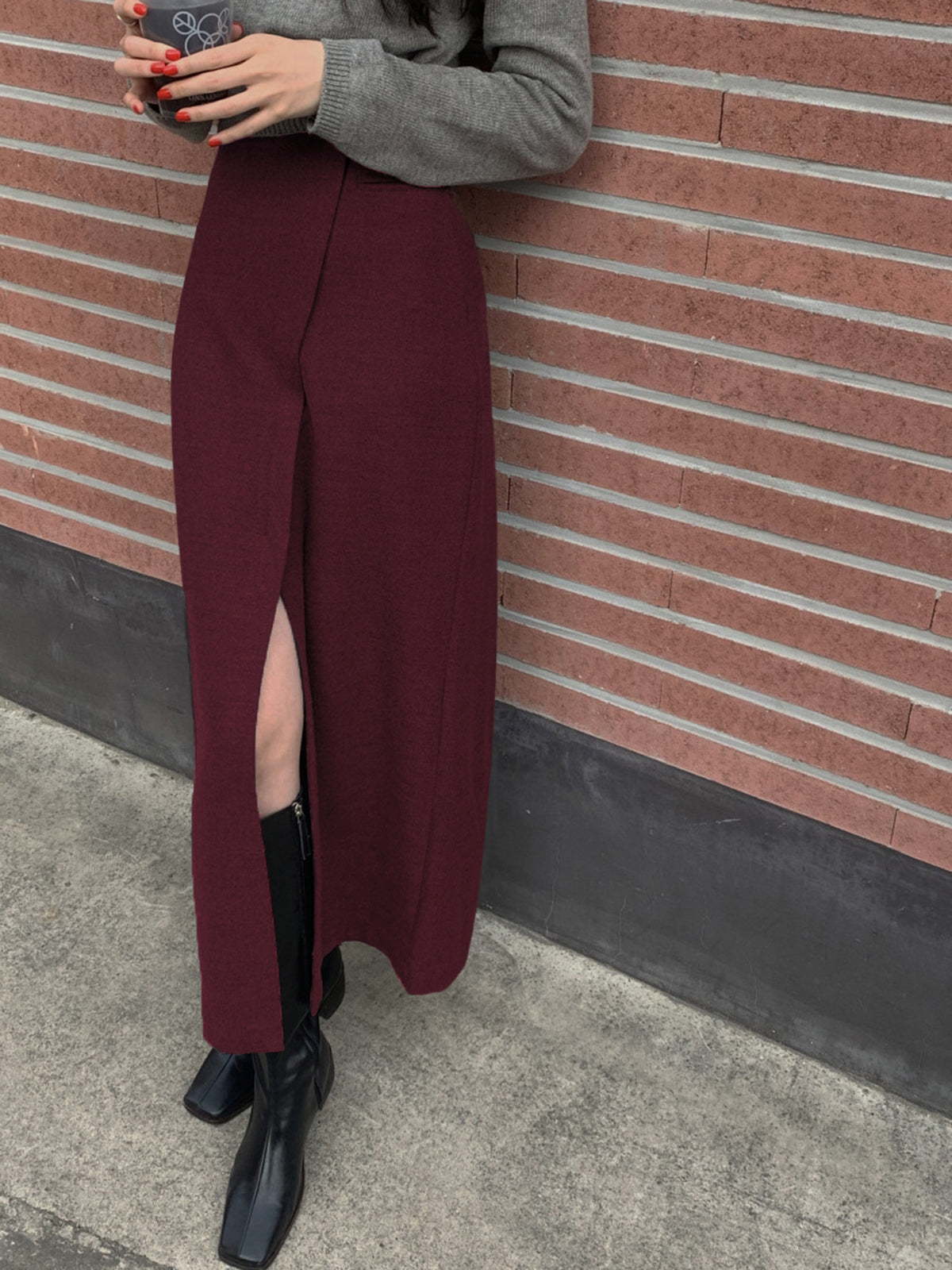 Damen-Maxirock, elegantes Design, mit Schlitz, aus bequemer Stoffmischung-3