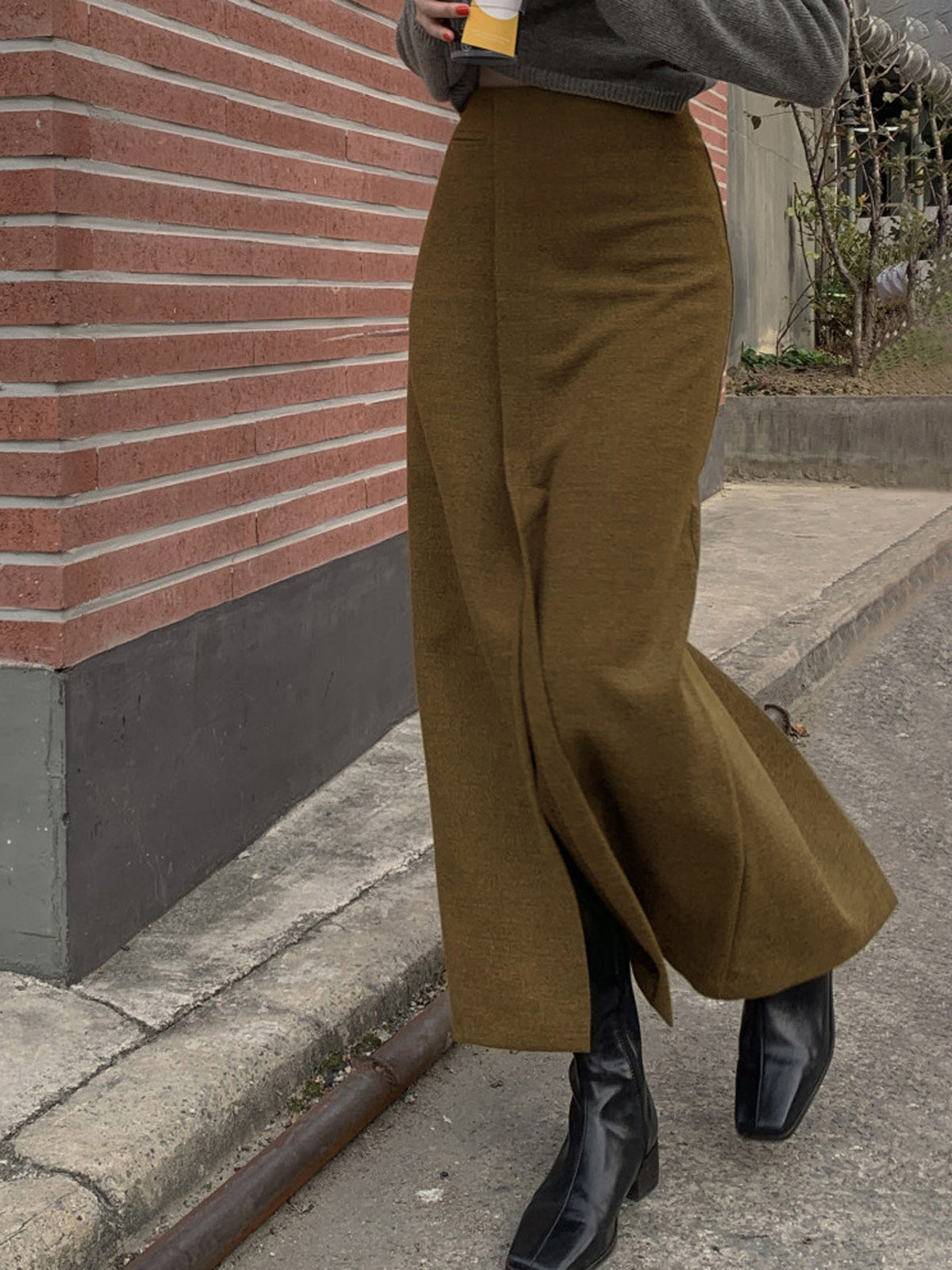 Damen-Maxirock, elegantes Design, mit Schlitz, aus bequemer Stoffmischung-5
