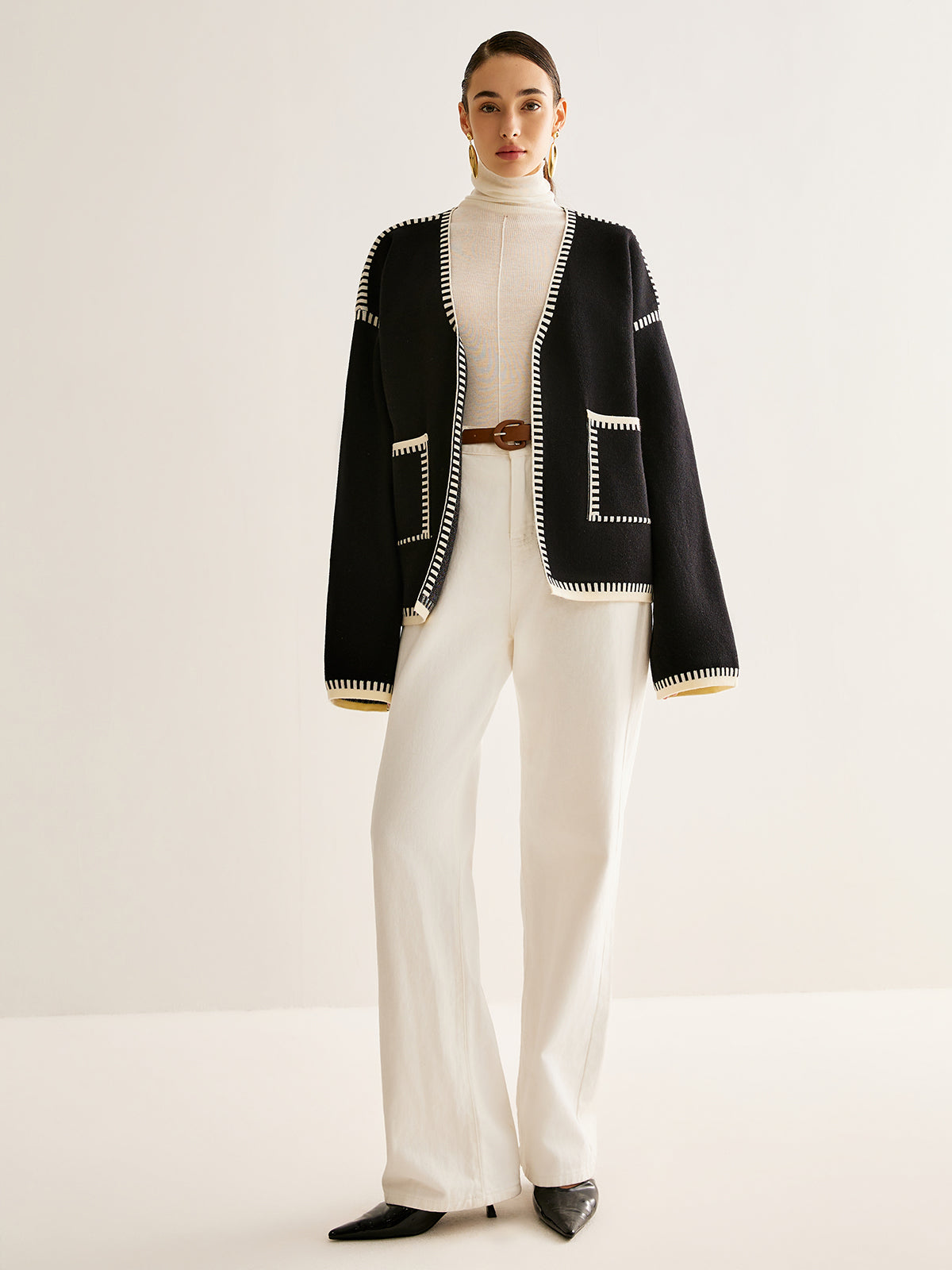 Damen-Cardigan, mit Gürtel, Jersey-Mix, normale Passform-2