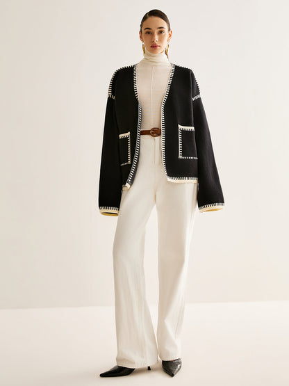 Damen-Cardigan, mit Gürtel, Jersey-Mix, normale Passform-2