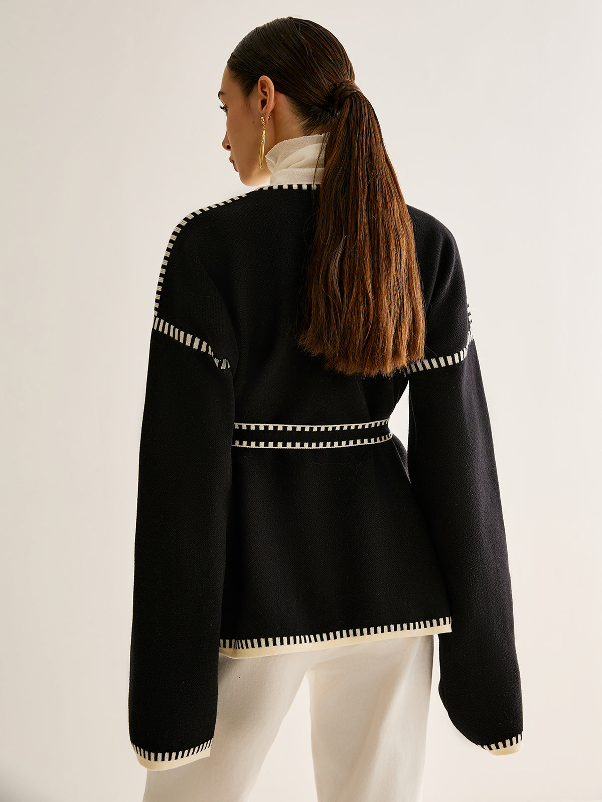 Damen-Cardigan, mit Gürtel, Jersey-Mix, normale Passform-6