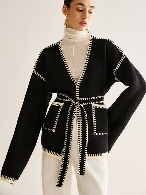 Damen-Cardigan, mit Gürtel, Jersey-Mix, normale Passform-1