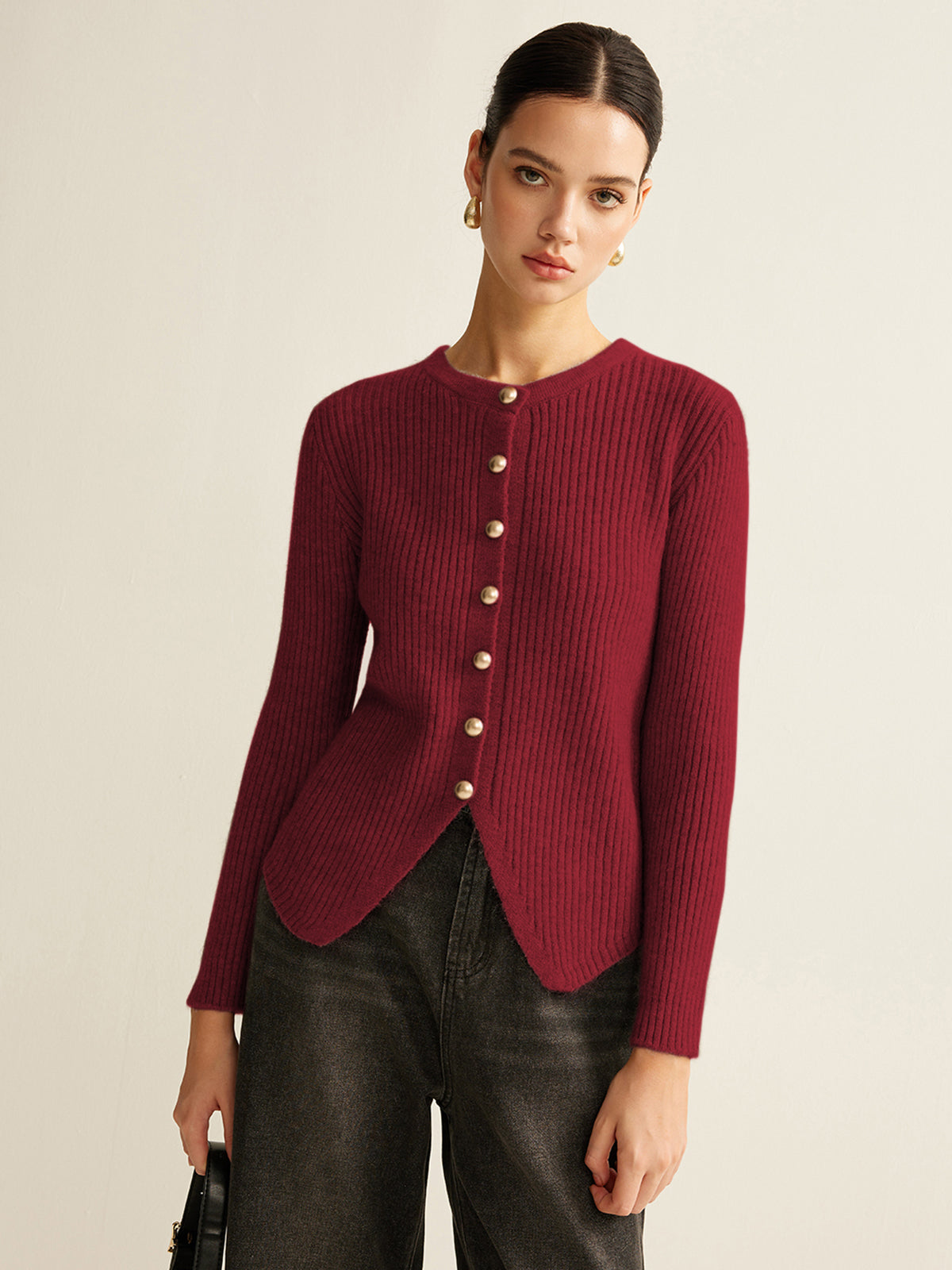 Variant image for Damen-Pullover mit Knopfdetails, Polyester und Baumwolle-6