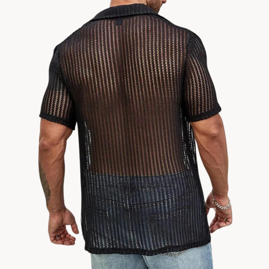 Herrenhemd, kurzärmlig, gestricktes Baumwoll-Polyester-2