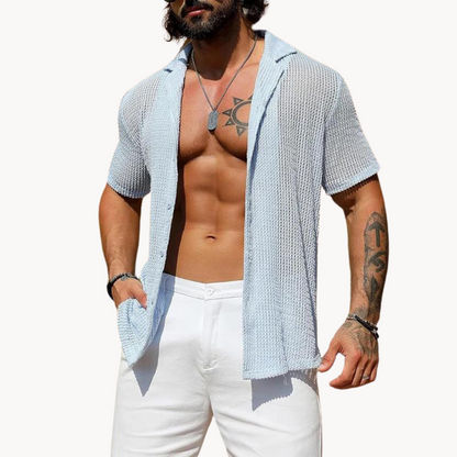 Herrenhemd, kurzärmlig, gestricktes Baumwoll-Polyester-4