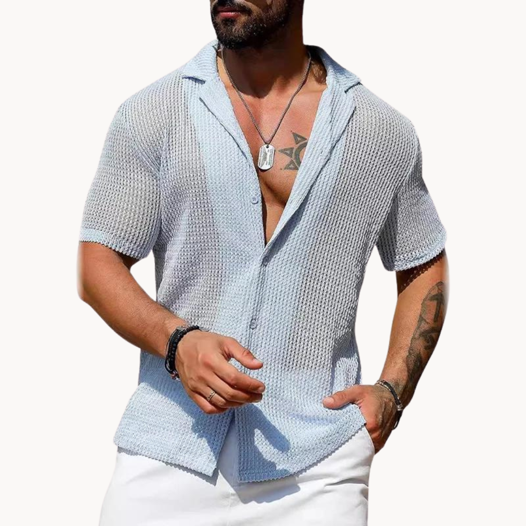 Herrenhemd, kurzärmlig, gestricktes Baumwoll-Polyester-5
