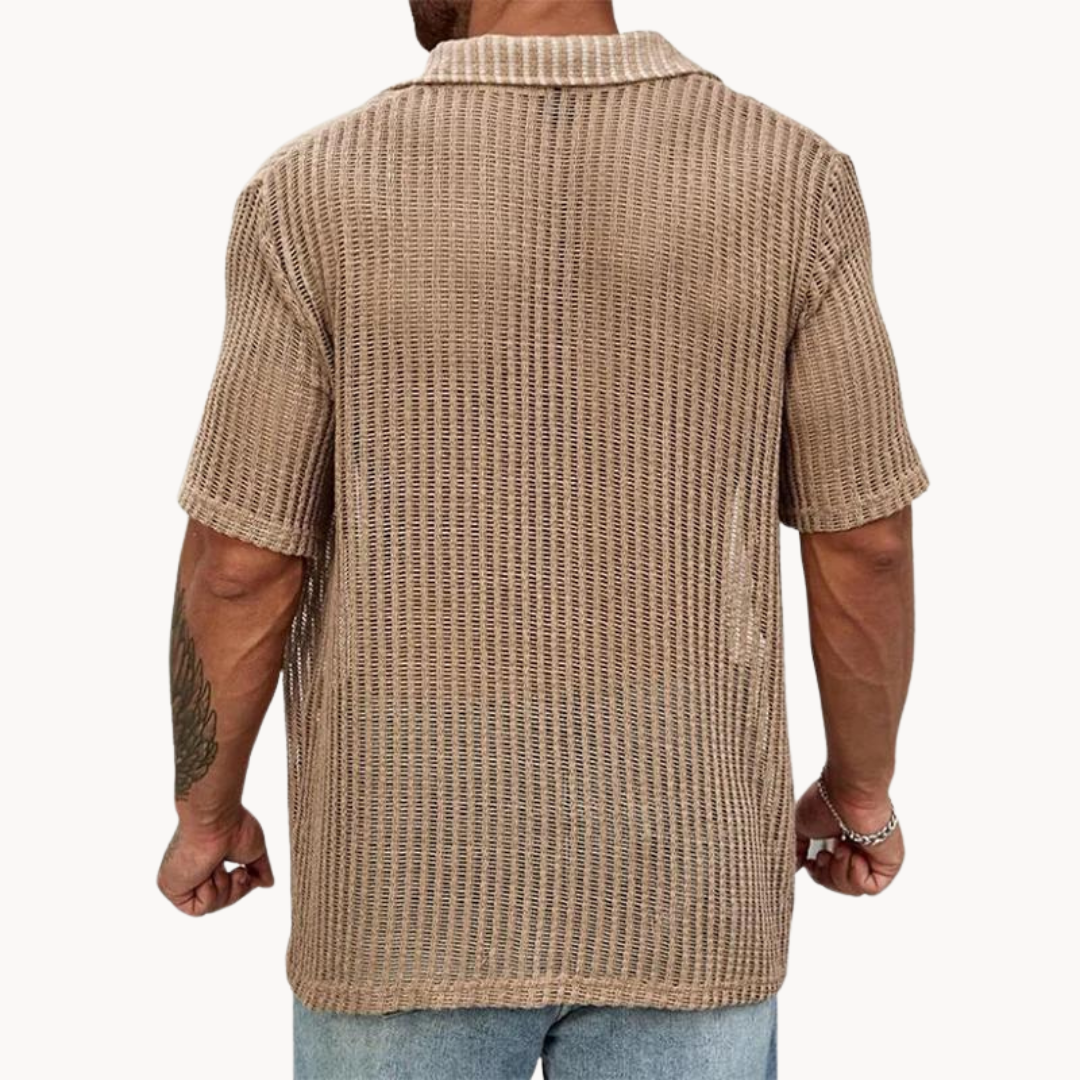 Herrenhemd, kurzärmlig, gestricktes Baumwoll-Polyester-3