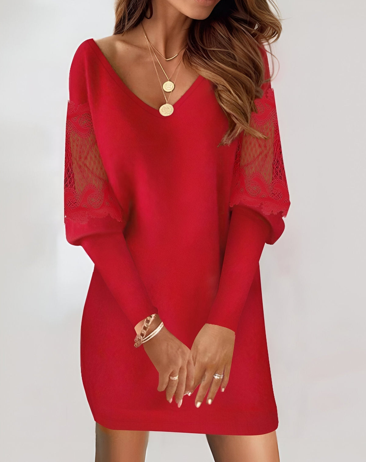 Damen-Midikleid, lange Ärmel, leichter Stoff, für Hochzeit und Party-3