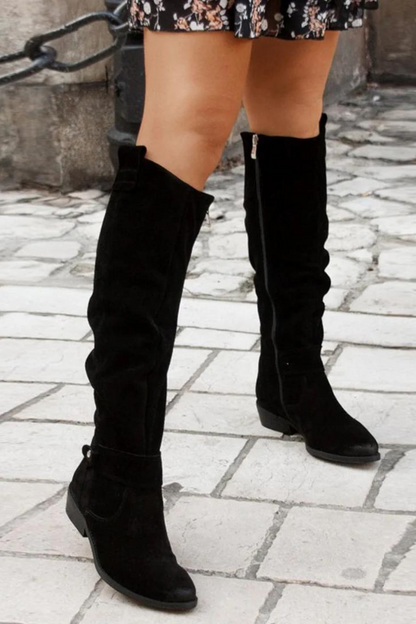 Hohe Damen-Suedestiefel mit Blockabsatz aus PU-Leder – elegantes und bequemes Design für Alltag und Party 6