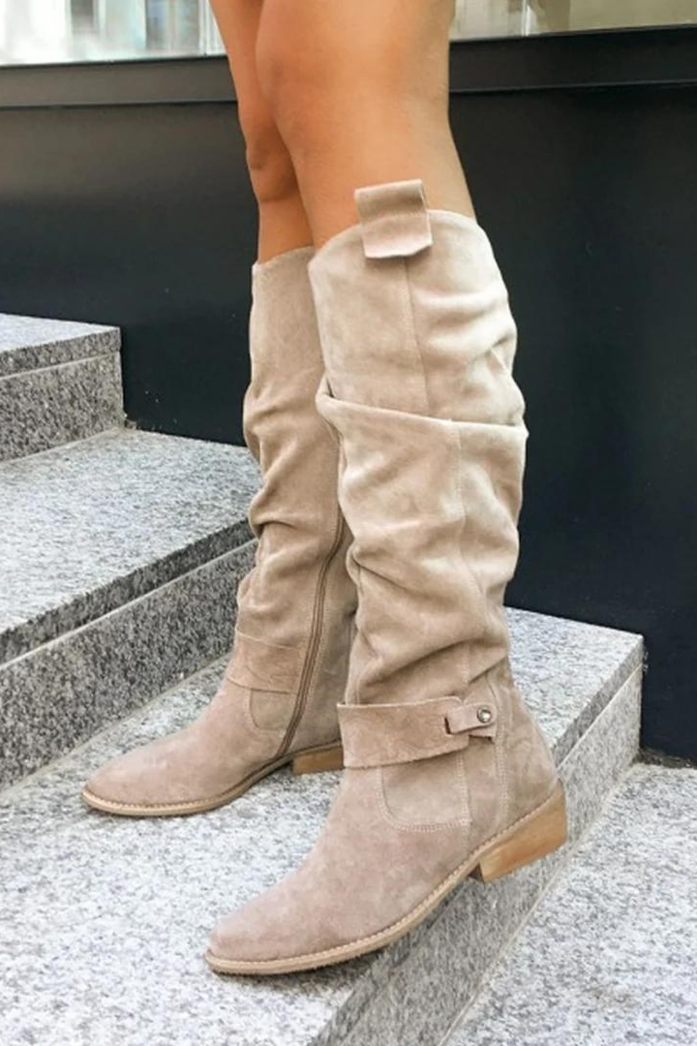 Hohe Damen-Suedestiefel mit Blockabsatz aus PU-Leder – elegantes und bequemes Design für Alltag und Party 11