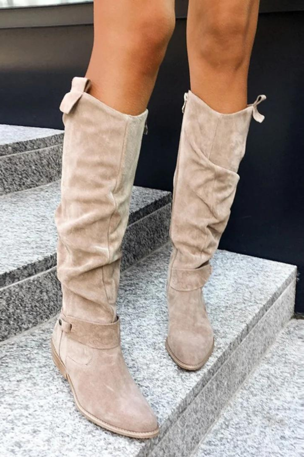 Hohe Damen-Suedestiefel mit Blockabsatz aus PU-Leder – elegantes und bequemes Design für Alltag und Party 4