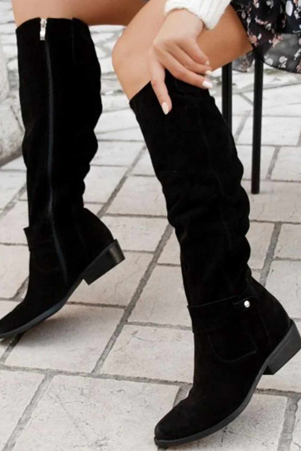 Hohe Damen-Suedestiefel mit Blockabsatz aus PU-Leder – elegantes und bequemes Design für Alltag und Party 3
