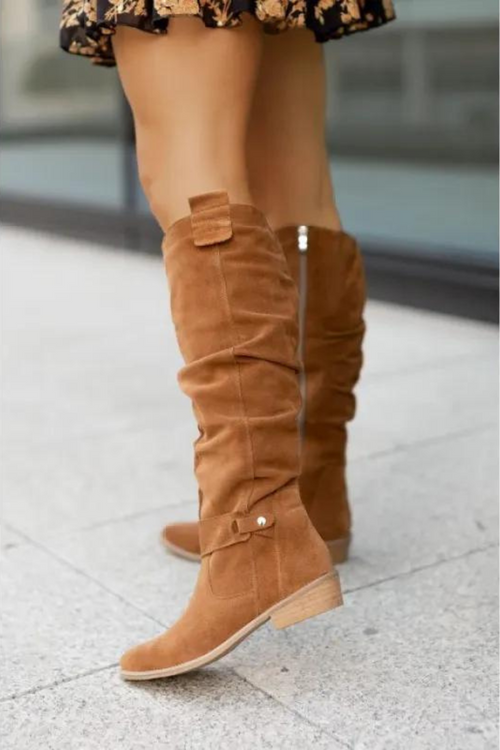 Hohe Damen-Suedestiefel mit Blockabsatz aus PU-Leder – elegantes und bequemes Design für Alltag und Party 1