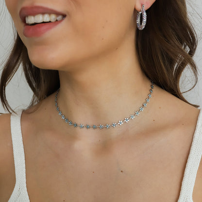 Damen-Silberhalskette, Blumen-Design, echtes Silber, verstellbare Länge-4