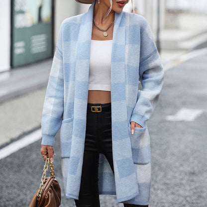Variant image for Lange Strickjacke Damen Kariert Acryl und Baumwolle-9