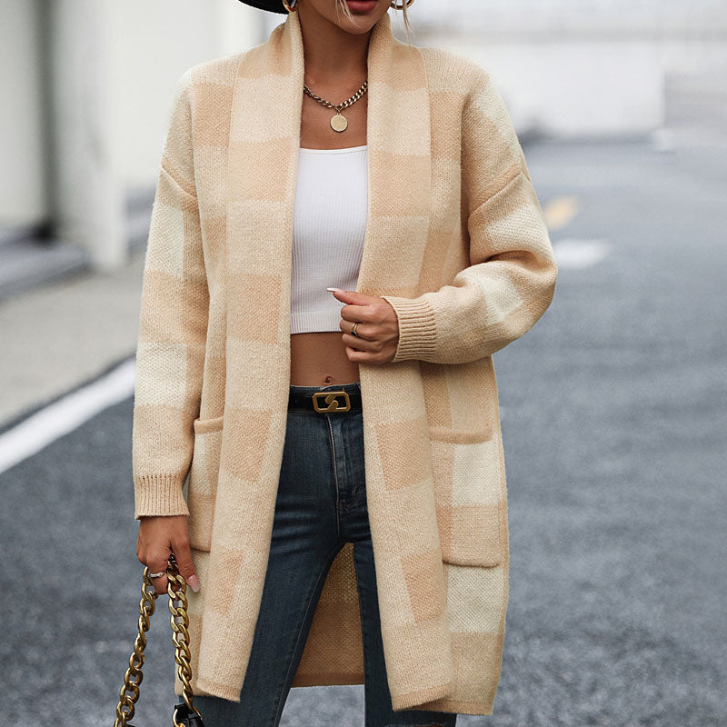 Variant image for Lange Strickjacke Damen Kariert Acryl und Baumwolle-13