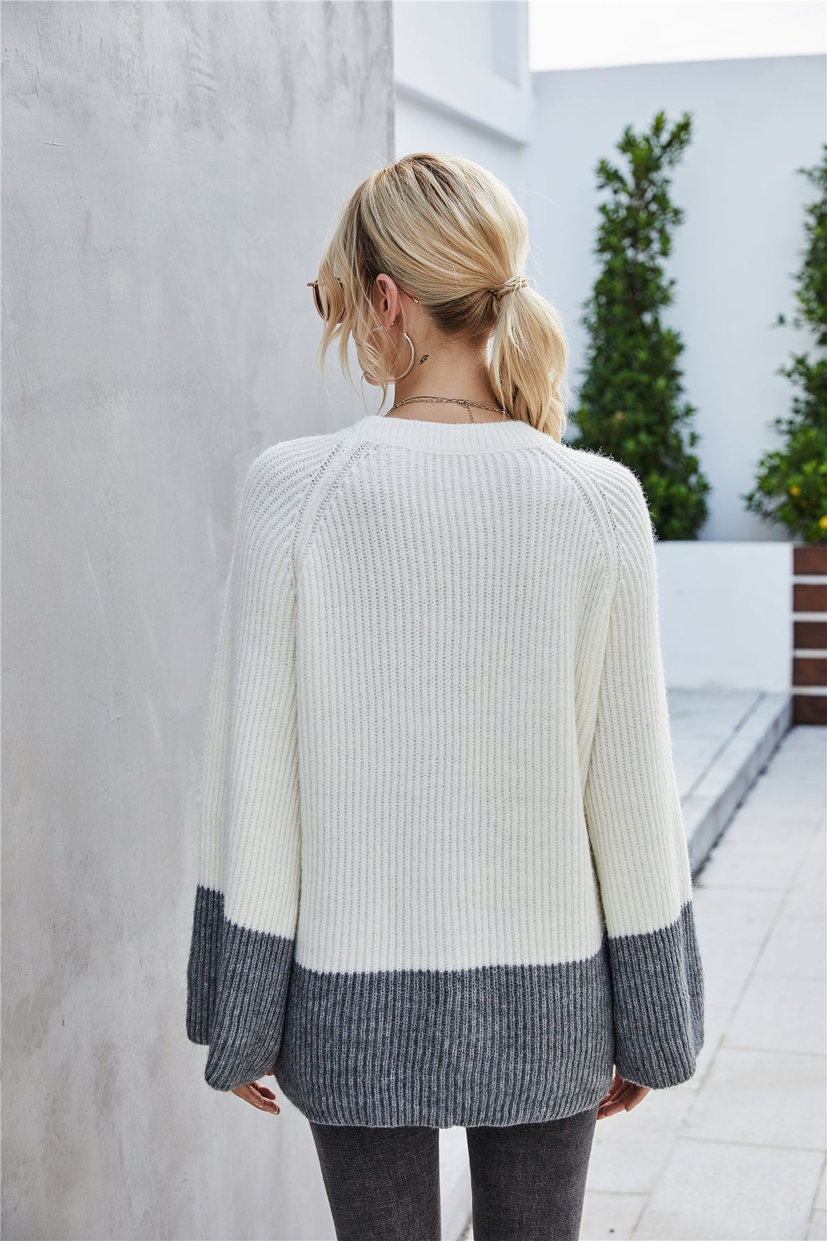 Damenpullover lange Ärmel Patchwork Polyester-3