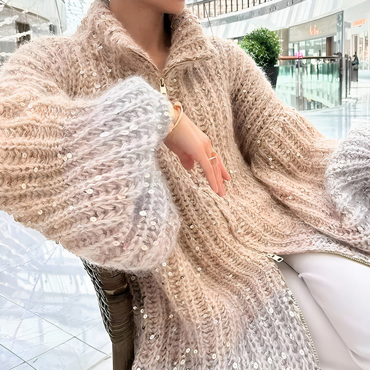 Damen-Strickpullover, mit elegantem Kragen, aus grobem Garn-2