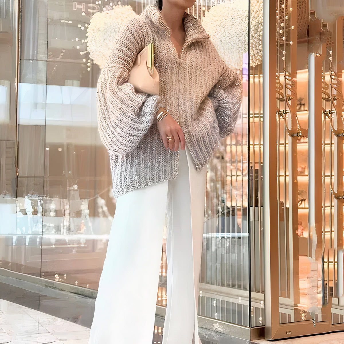 Damen-Strickpullover, mit elegantem Kragen, aus grobem Garn-3
