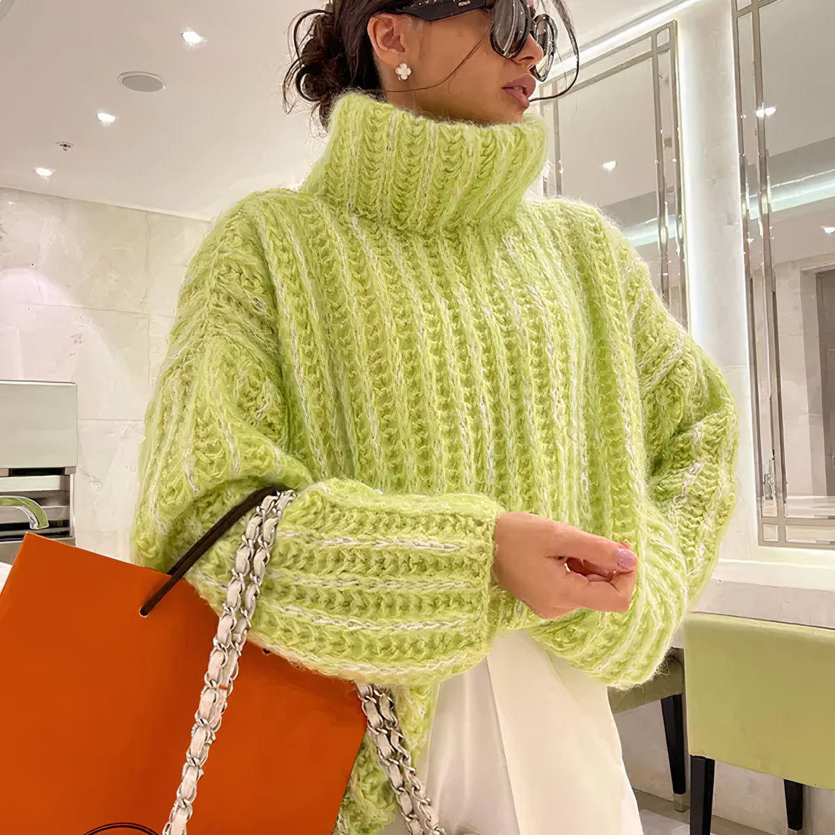 Gestrickter Damenpullover, flauschig, Vintage, 100 % Acryl 4