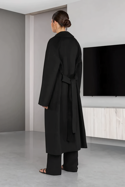 Damen-Mantel MIDI Schlicht Spitzer Kragen Nachhaltiger Stoff-4