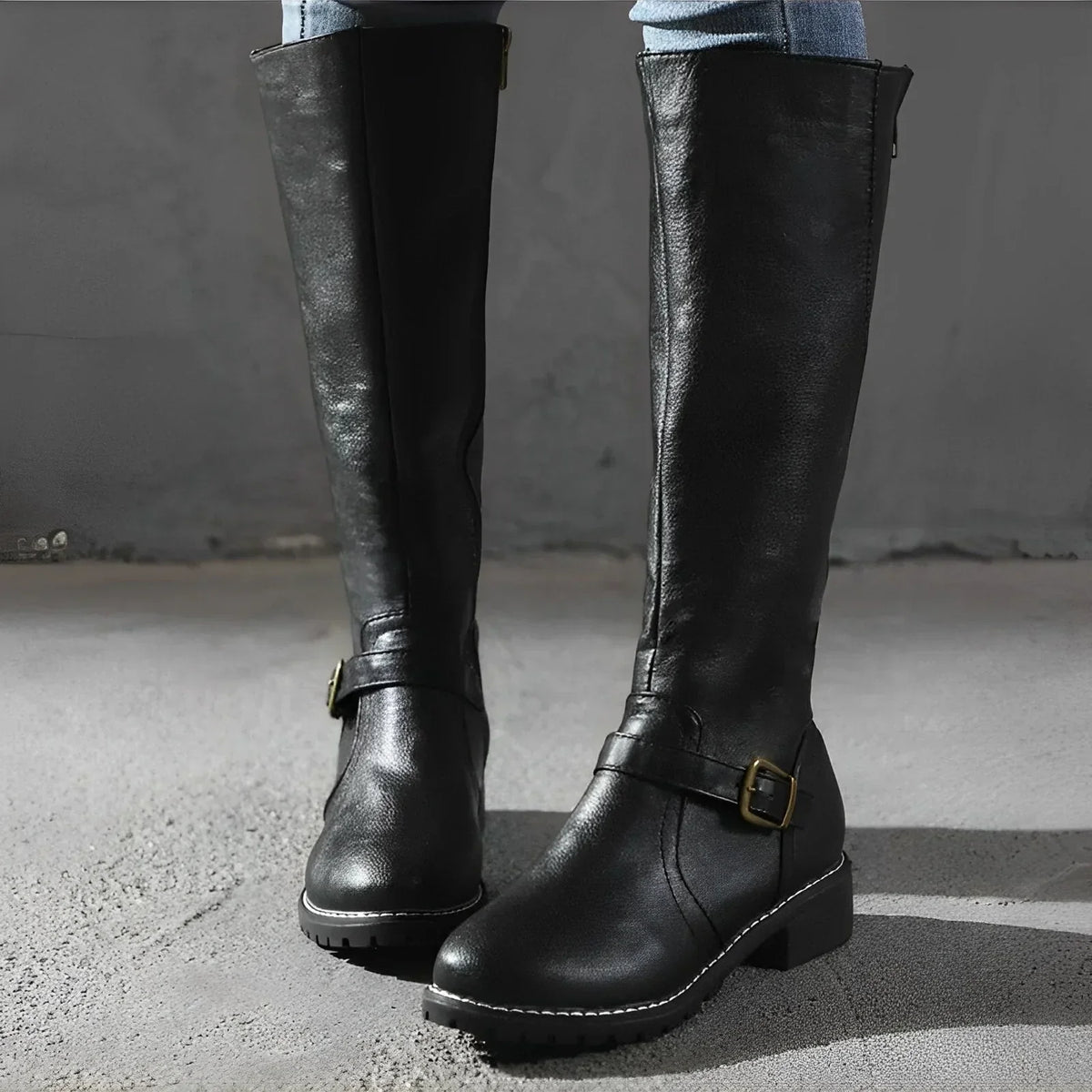 Damen-Stiefel, hoch, elegantes Synthetikleder, mit Metallschließe-6