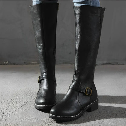 Damen-Stiefel, hoch, elegantes Synthetikleder, mit Metallschließe-6