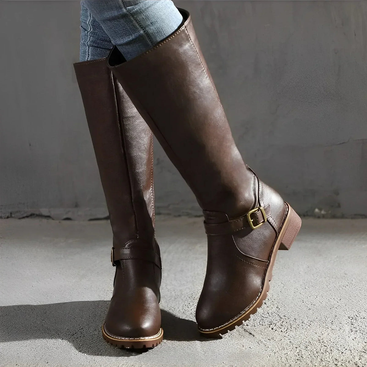 Damen-Stiefel, hoch, elegantes Synthetikleder, mit Metallschließe-3