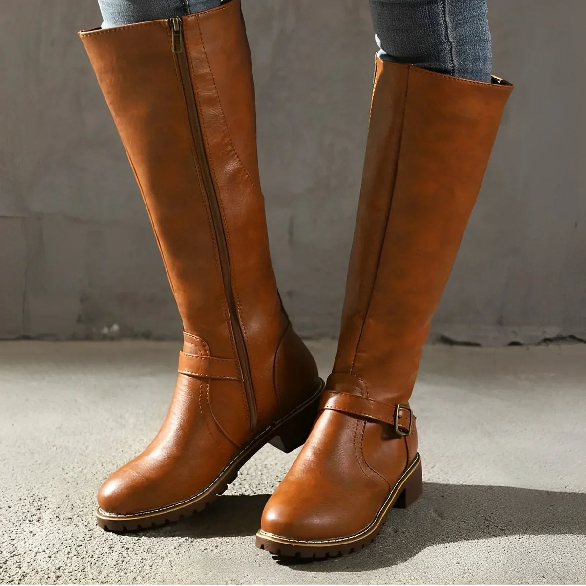 Damen-Stiefel, hoch, elegantes Synthetikleder, mit Metallschließe-5