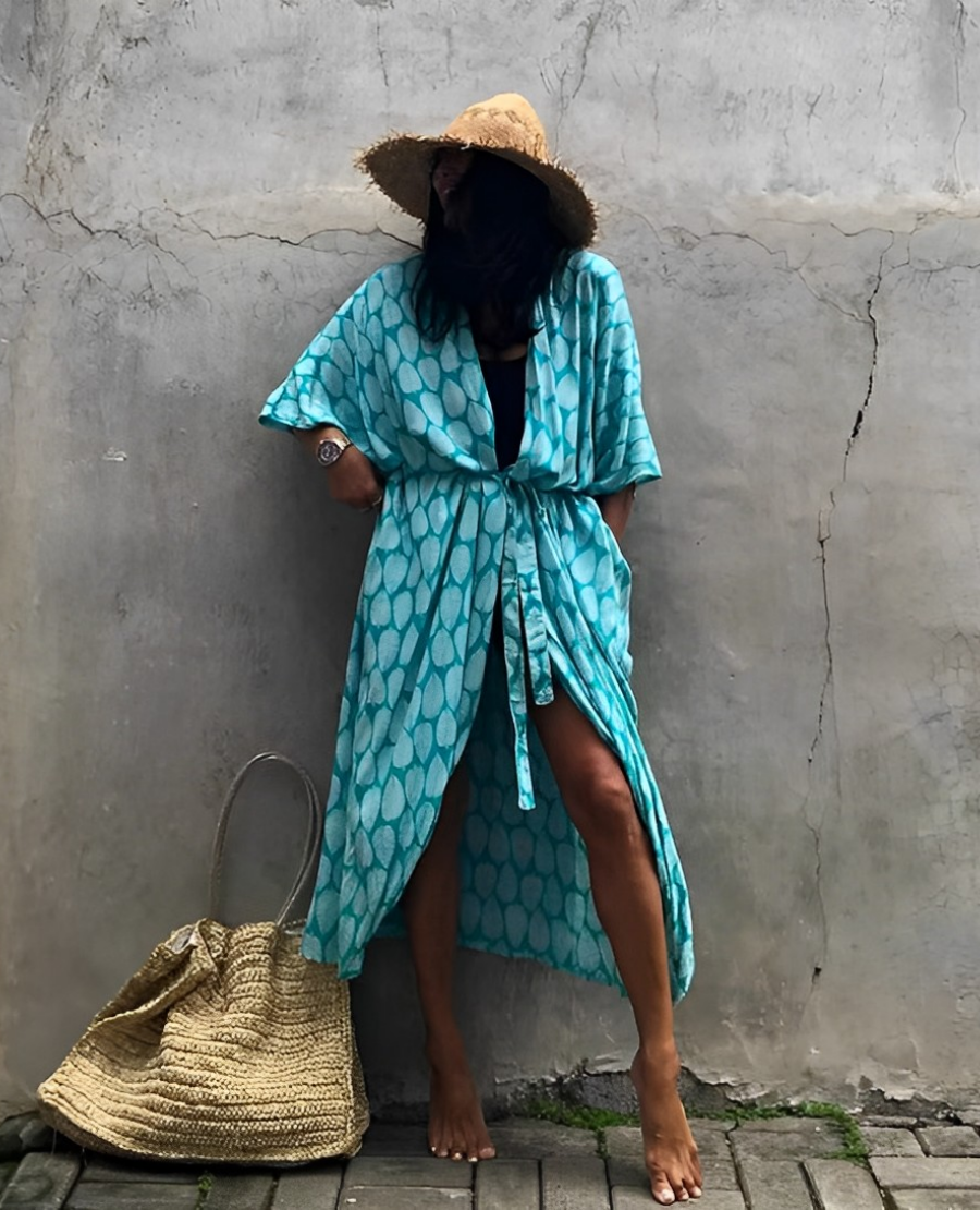 Variant image for Damen-Kimono, lang, gemustertes Polyester, Boho-Stil-3