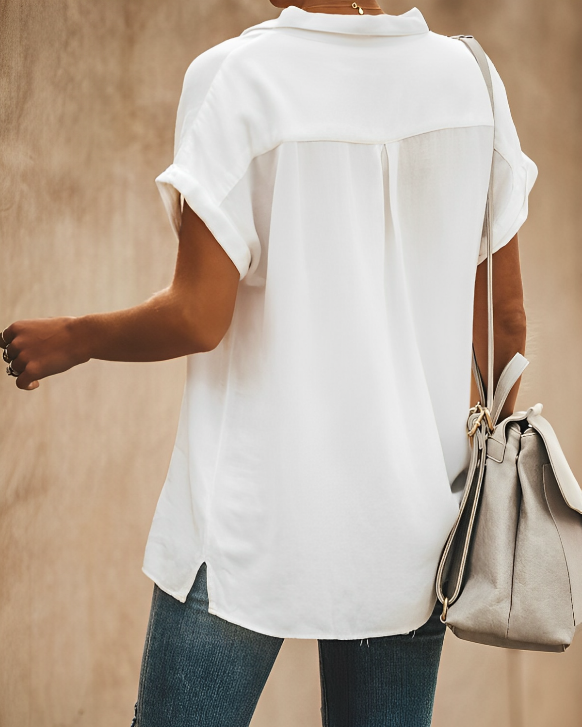 Damen-Lässige Bluse mit Kragen, kurze Ärmel, leichtes Material-2