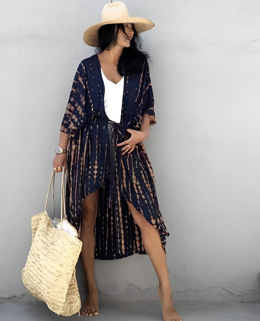 Variant image for Damen-Kimono, lang, gemustertes Polyester, Boho-Stil-12