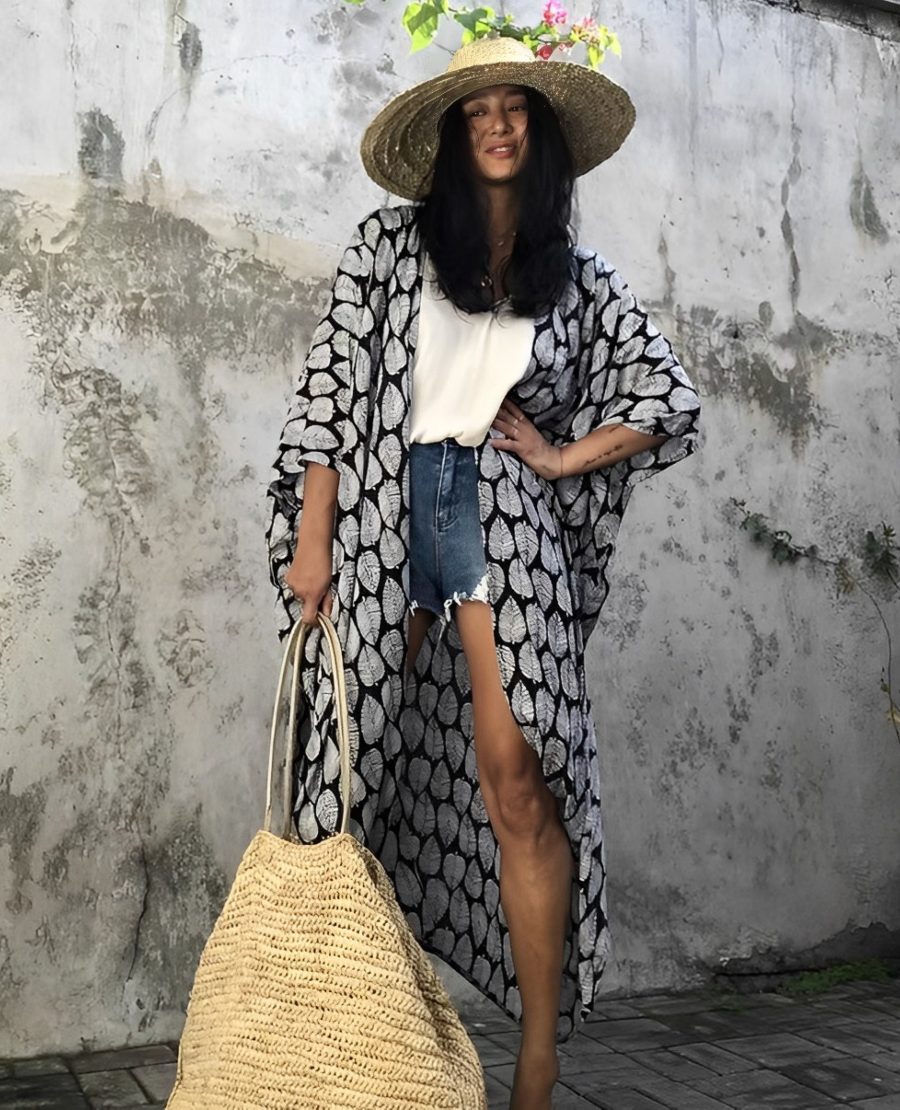 Variant image for Damen-Kimono, lang, gemustertes Polyester, Boho-Stil-6