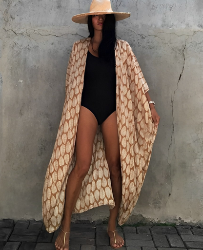 Damen-Kimono, lang, gemustertes Polyester, Boho-Stil-2