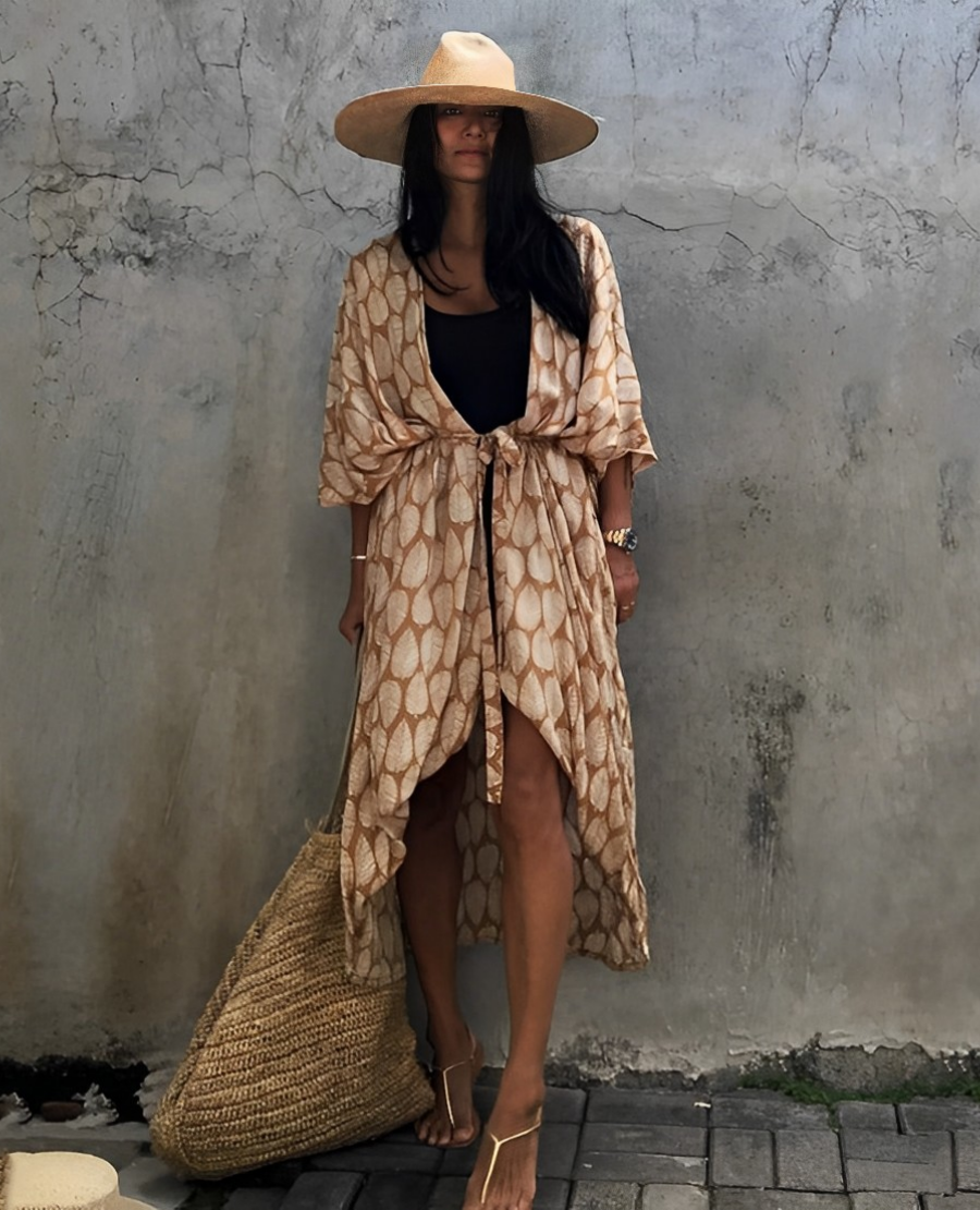 Variant image for Damen-Kimono, lang, gemustertes Polyester, Boho-Stil-1