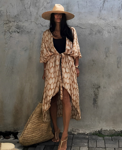 Variant image for Damen-Kimono, lang, gemustertes Polyester, Boho-Stil-1