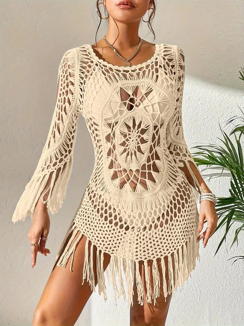 Langarm-Cover-up im Boho-Stil aus Polyester für Damen – leicht und atmungsaktiv, Einheitsgröße, in mehreren Farben erhältlich 10