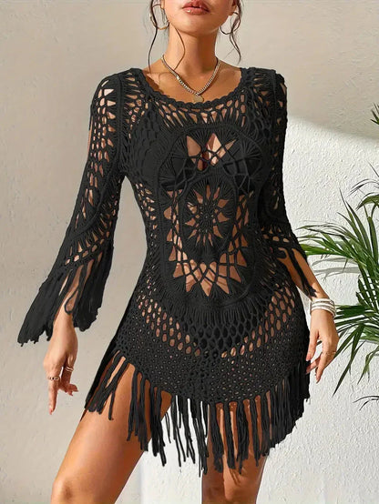 Langarm-Cover-up im Boho-Stil aus Polyester für Damen – leicht und atmungsaktiv, Einheitsgröße, in mehreren Farben erhältlich 8