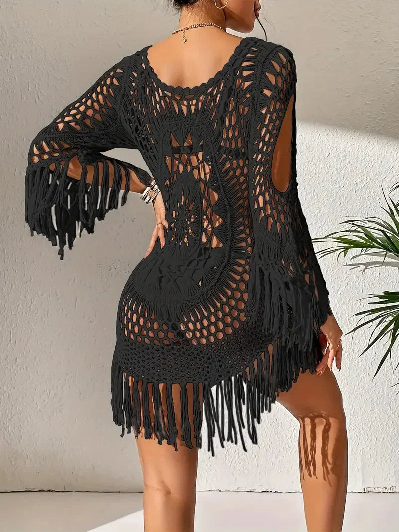 Langarm-Cover-up im Boho-Stil aus Polyester für Damen – leicht und atmungsaktiv, Einheitsgröße, in mehreren Farben erhältlich 4