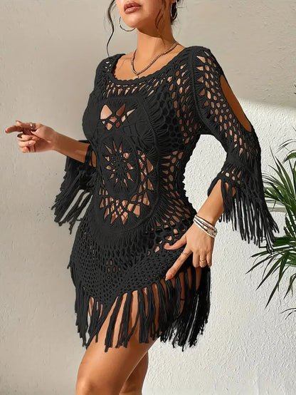 Langarm-Cover-up im Boho-Stil aus Polyester für Damen – leicht und atmungsaktiv, Einheitsgröße, in mehreren Farben erhältlich 5