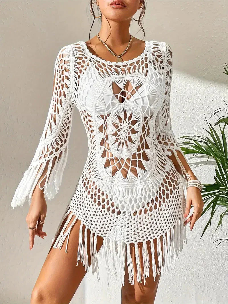 Langarm-Cover-up im Boho-Stil aus Polyester für Damen – leicht und atmungsaktiv, Einheitsgröße, in mehreren Farben erhältlich 1